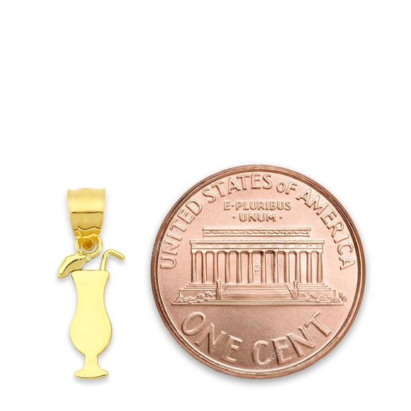 Solid 10K Gold Cocktail Glass Pendant- Tropical Drink Pendant - Picture 3 of 5